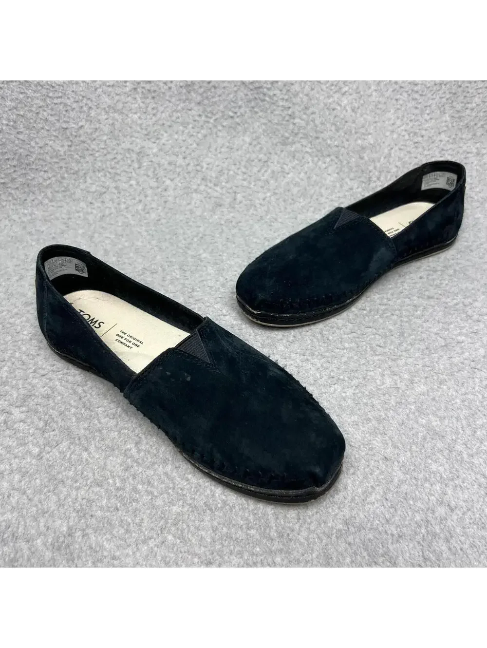TOMS Alpargata Leather Wrap Black Nubuck Suede Slip On Loafer Flats Shoes Sz 7.5